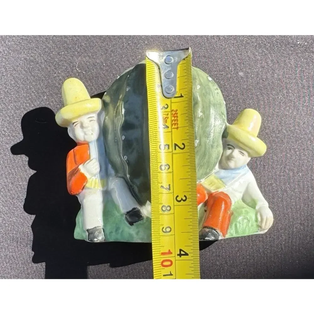 Vintage Ceramic Cactus Coin Bank with Coin Slot, Two Sombrero Figures TO15
